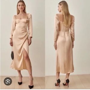 Reformation gold long sleeve dress. Worn one time. Like new